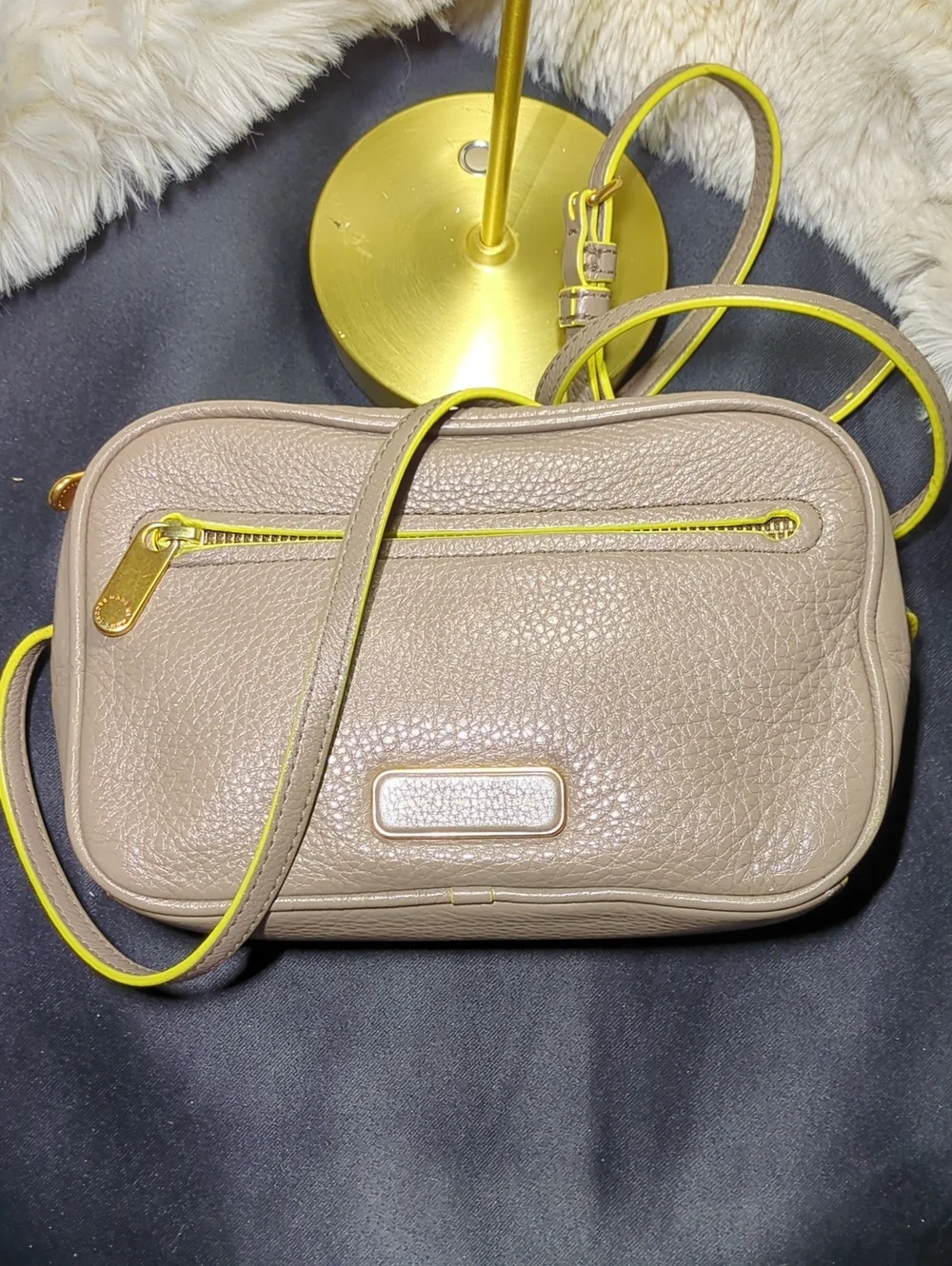 Marc by Marc Jacobs SallyTaupe Pebbled Crossbody w/Yellow Trim NOW ONLY $85